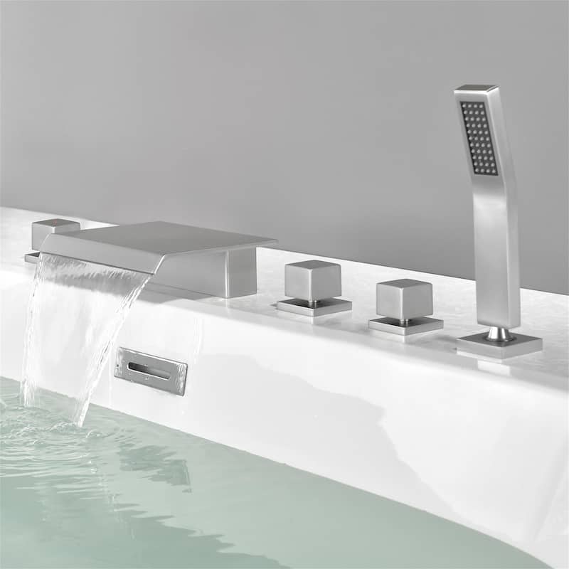 Waterfall Deck Mount Tub Faucet With Handheld Shower Brass Roman Bathtub Faucet Modern Tub Filler With Sprayer