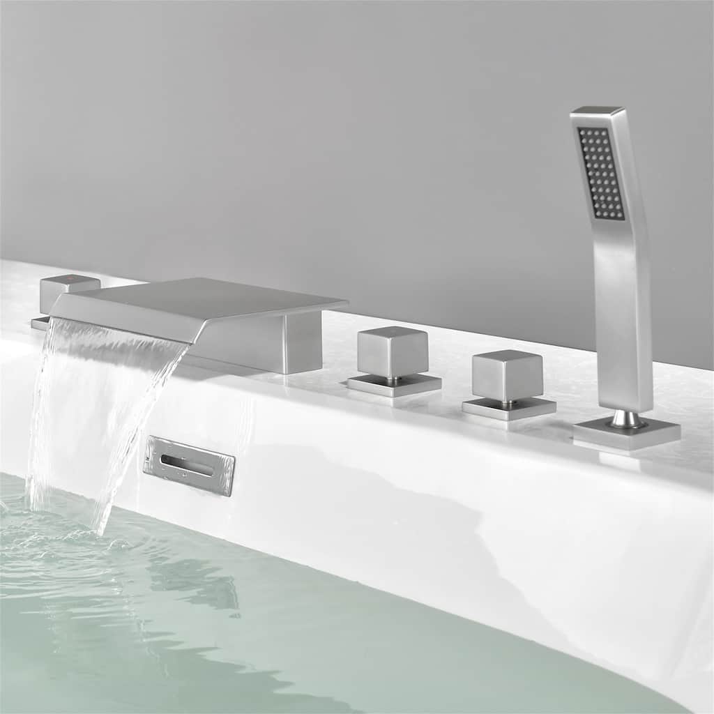 Waterfall Deck Mount Tub Faucet With Handheld Shower Brass Roman Bathtub Faucet Modern Tub Filler With Sprayer