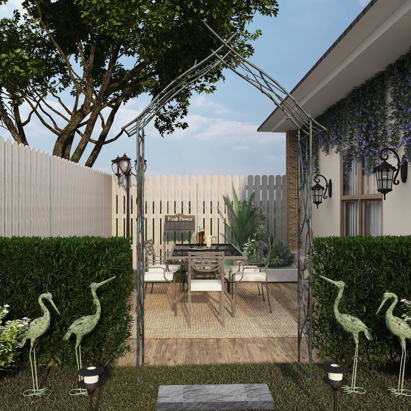 Metal Bird Indoor Outdoor Arched Garden Arbor with Sculpted Branches - Black - Roche River Decor