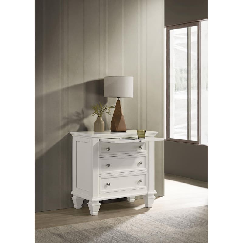 Cream White 3-drawer Nightstand with Pull Out Tray - Cream White