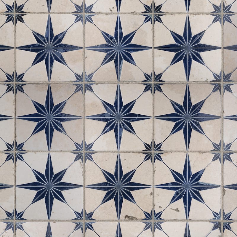 Merola Tile Kings Star Luxe Blue 17-5/8" x 17-5/8" Ceramic Floor and Wall Tile