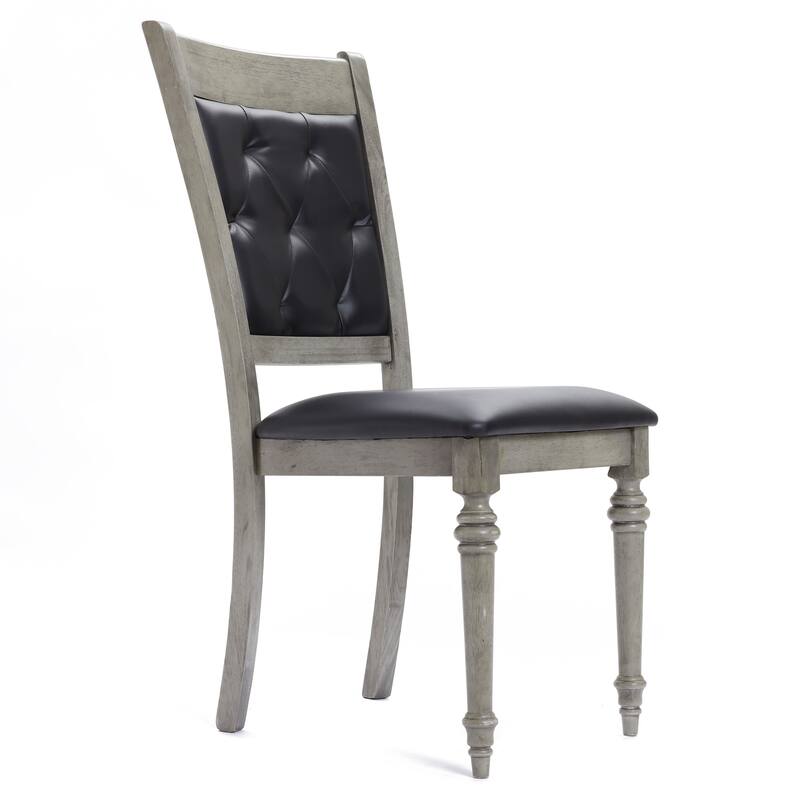 Modern Gray Rubberwood and Upholstered Black Dining Chair, Set of 2