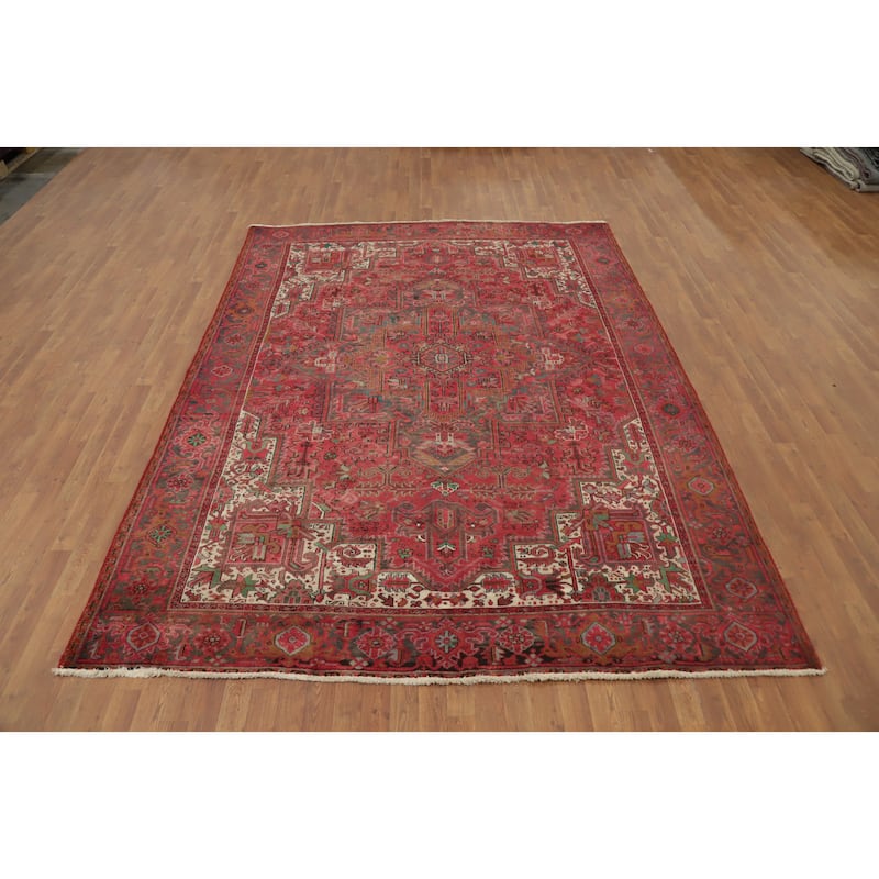 Hand Knotted Oriental 100% Wool Carpet Traditional Medallion Red Heriz Area Rug - 10' 9'' X 7' 10''