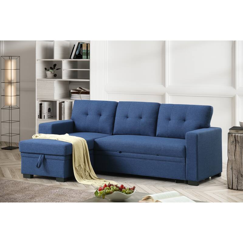 Blue Linen 3-Piece Upholstered Sectional Sofa