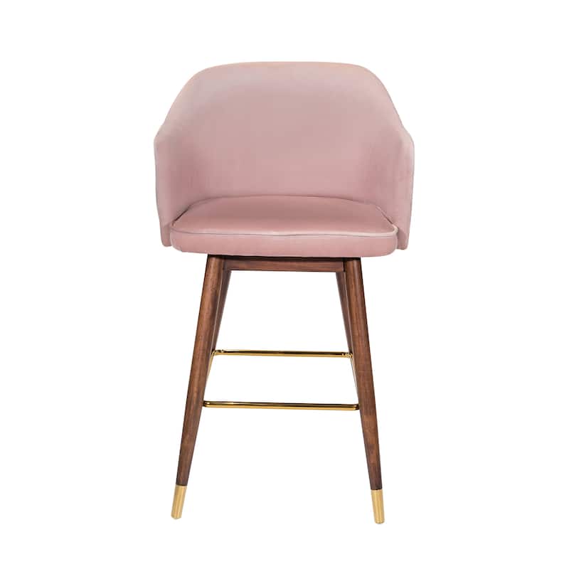 Porthos Home Orla Velvet Upholstered Bar Stools with Rubberwood Legs, Set of 2