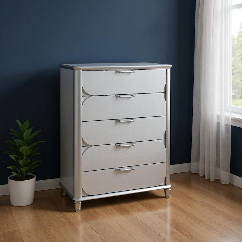 HomeRoots 38" Silver Wood Five Drawer Dresser - Silver - 5-drawer