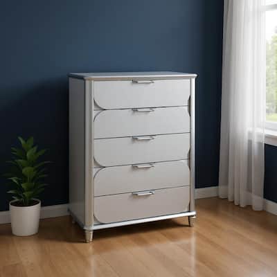 HomeRoots 38" Silver Wood Five Drawer Dresser