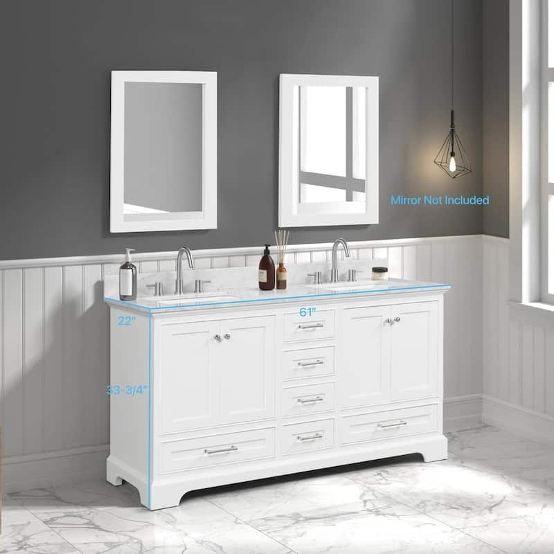 Blossom Copenhagen 60" Double Sink Solid Wood Vanity with Marble Top