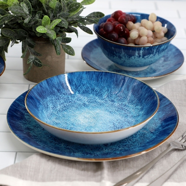 Atlantis 16 Piece Porcelain Double Bowl Dinnerware Set in Deep Sea