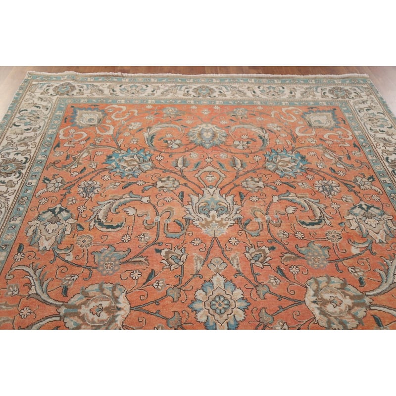 Hand Knotted Oriental 100% Wool Carpet Traditional All-Over Oranges & Rust Tabriz Area Rug - 10' 11'' X 7' 1''