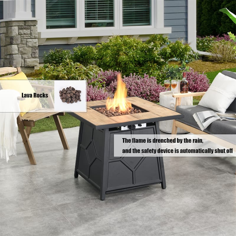 28" Square Fire Pit Table w/ Waterproof Cover - 40K BTU Auto-Ignition