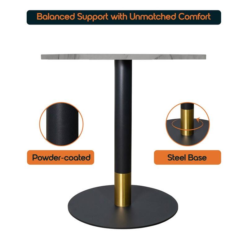 Vail Round Dining Table 36 in. Sintered Stone Tabletop in Black Stainless Steel Round Pedestal Base with Gold Accents