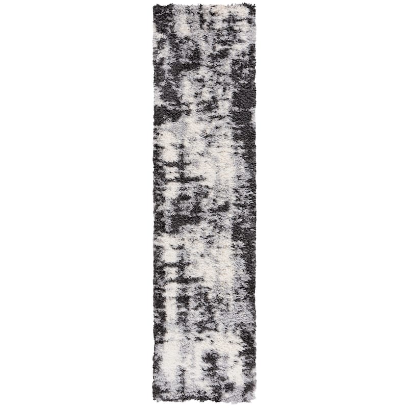 SAFAVIEH Lindsay Shag Pearlene Modern Abstract 2-inch Thick Rug - 2'2" x 8' Runner - Dark Grey/Grey