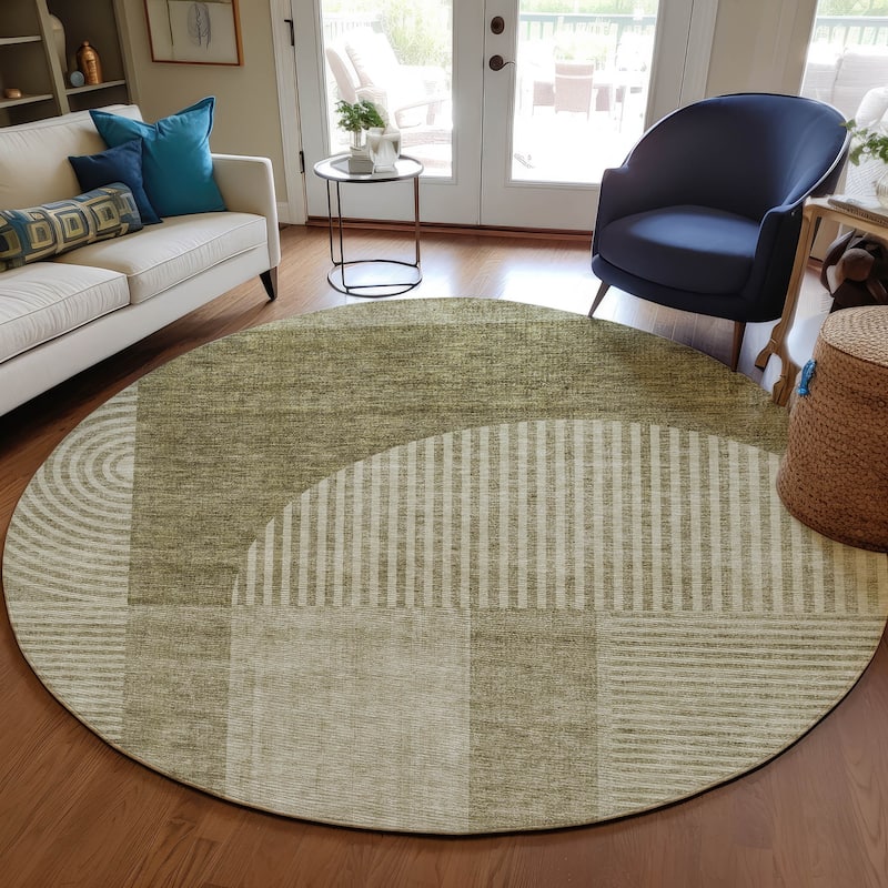 Machine Washable Indoor/ Outdoor Chantille Modern Deco Rug - Taupe - 8' x 8'