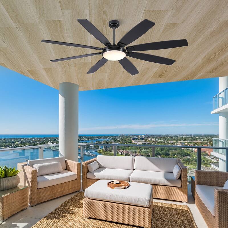72" Indoor and Outdoor Ceiling Fan with Light and Remote and APP Control,for warehouse,resterant,patio,garage - 72 Inches - Black