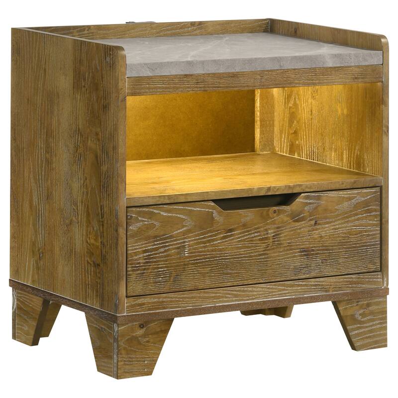 Henderson 1-drawer LED Nightstand Bedside Table Medium Oak - Medium Oak
