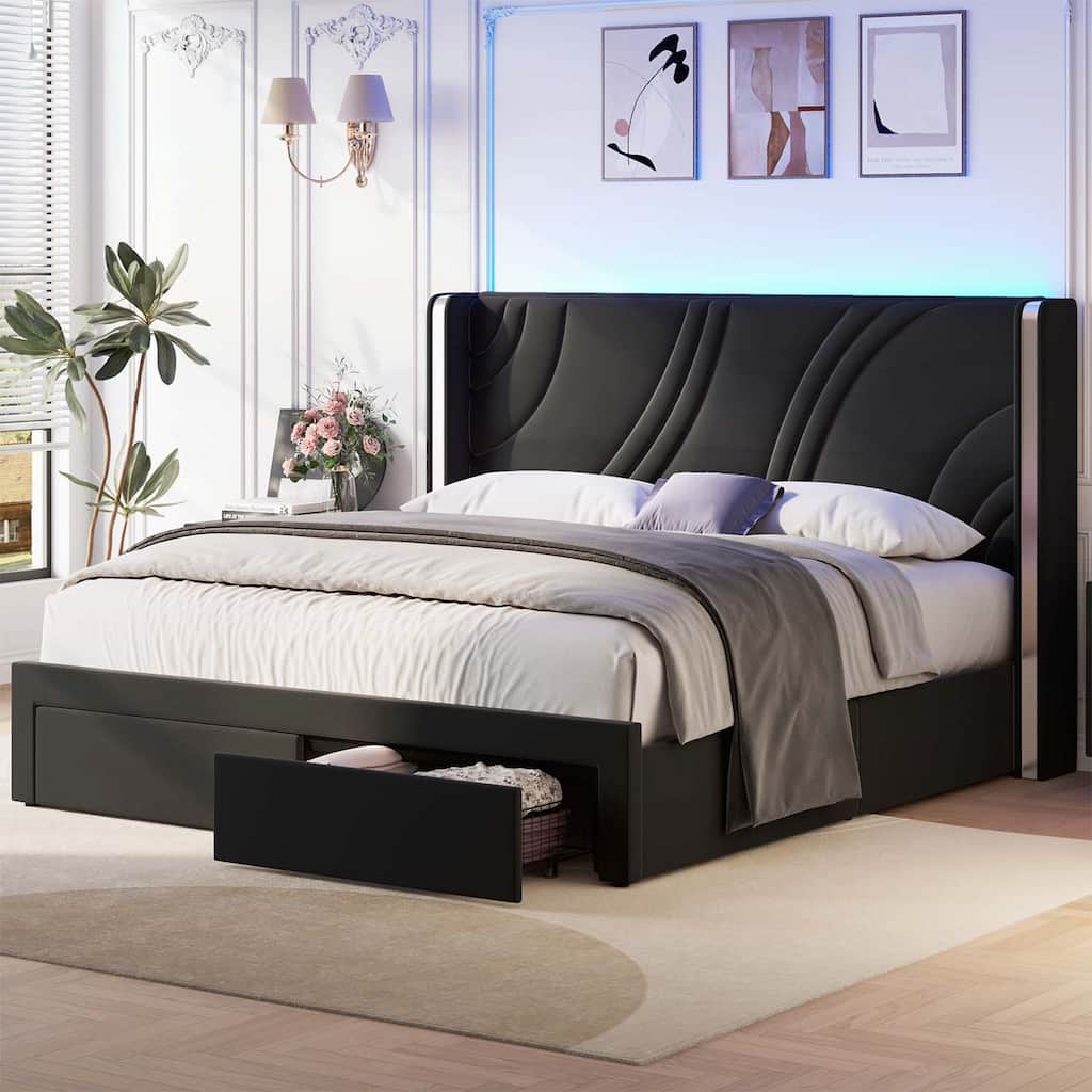 Comfortable Platform Bed with Practical Storage and Graceful Headboard for Dreamy Sleep