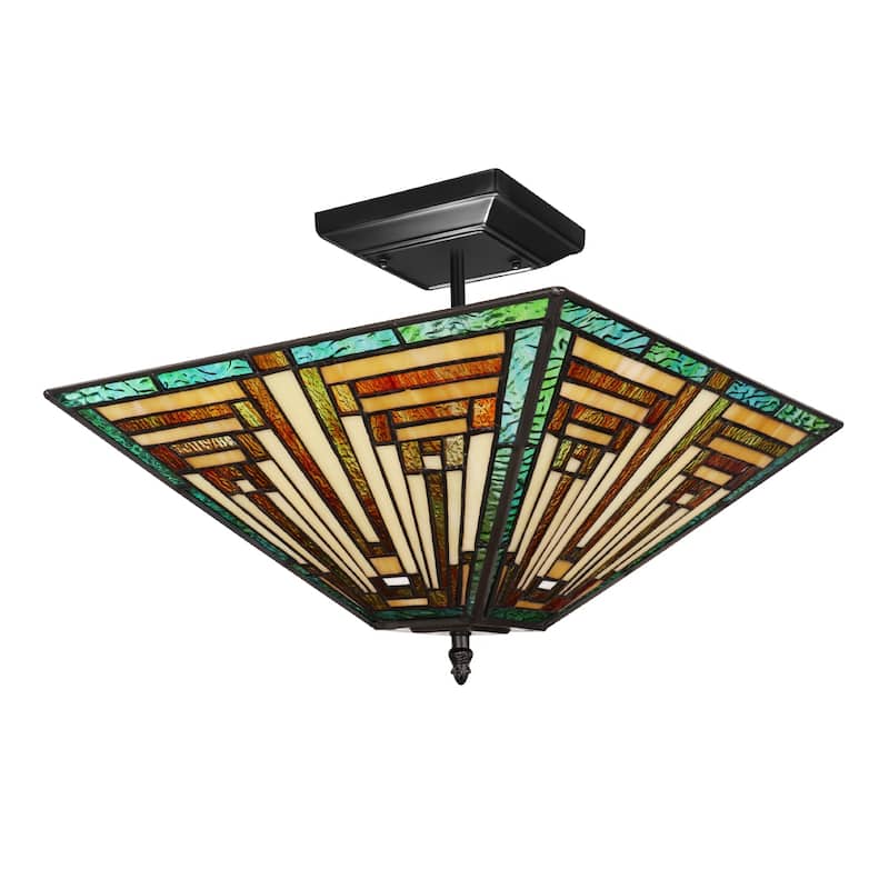Tiffany-Style 2-Light Mission Semi-Flush Ceiling Fixture 14" Shade
