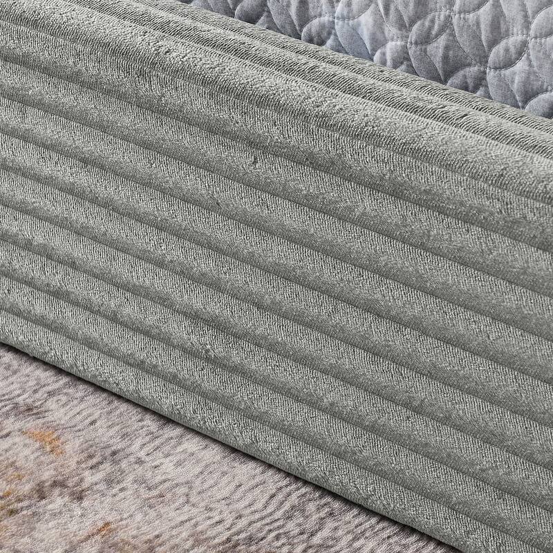 Queen Size Upholstered Bed Frame Velvet Fabric Grounded Platform with Curved Headboard Solid Wood No Box Spring