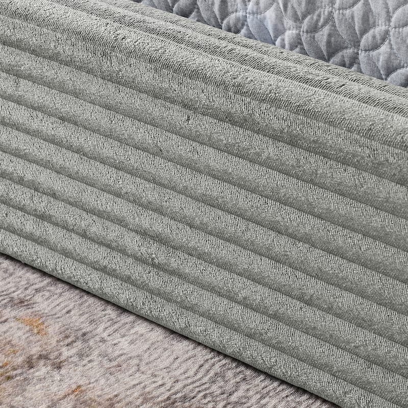 Queen Size Upholstered Platform Bed with Curved Headboard, Grey, No Box Spring Required