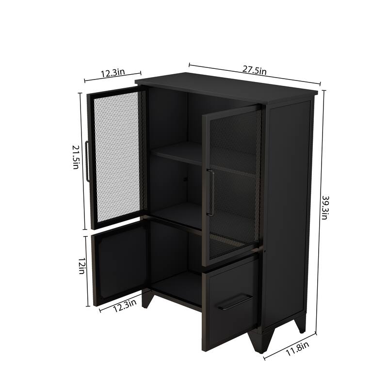 Storage Cabinet With 4 Iron Doors,Black Metal Handle,Sideboard With Adjustable Shelf,Black Sturdy Metal Frame and Metal Legs