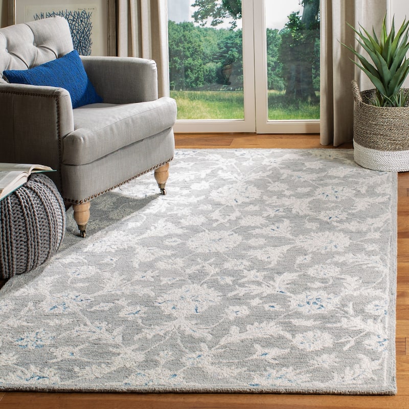 SAFAVIEH Handmade Micro-Loop Utta Wool Rug - 2'3" x 5' - Grey/Ivory