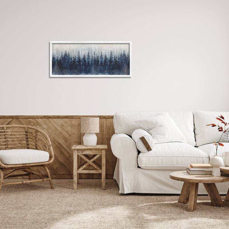 Stupell Rustic Blue Forest Tree Line Fir Woodland Framed Wall Art