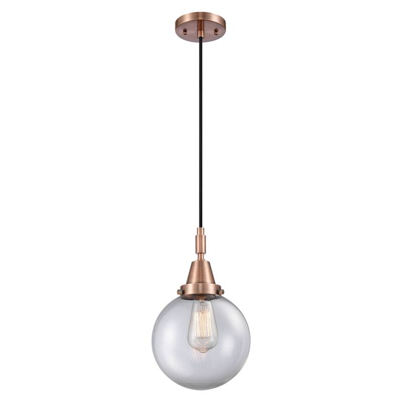 Innovations Lighting Downtown Urban - Caden Beacon - 1 Light 8" Cord Hung Mini Pendant - Clear Shade/Antique Copper