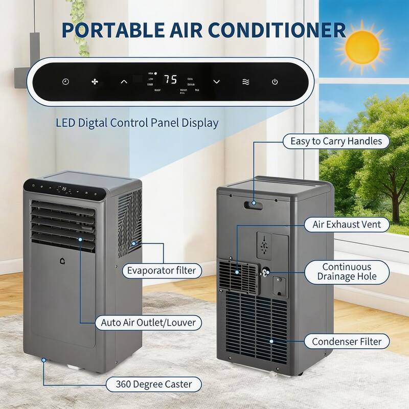 8000 BTU Portable Air Conditioner, up to 350 Sq.Ft.