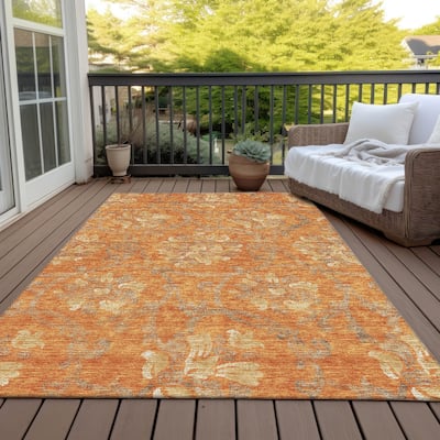 Machine Washable Indoor/ Outdoor Chantille Scroll Floral Rug