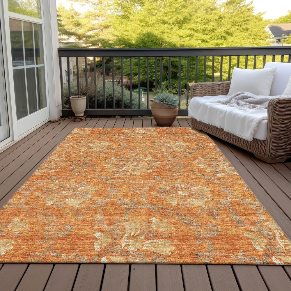 Machine Washable Indoor/ Outdoor Chantille Scroll Floral Rug