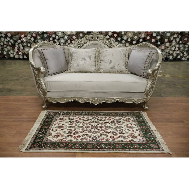 Hand Knotted Oriental 100% Wool Carpet Traditional All-Over Beige & Ivories Kashan Area Rug - 5' 0'' X 3' 0''