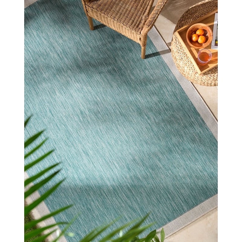 Livabliss Miami Beach Traditional Indoor/Outdoor Area Rug - 6'7" x 9' - Teal