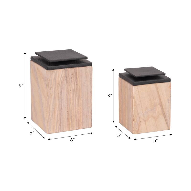Sagebrook Home 8/9" Maverick Sandstone Boxes, Natural, 9"H, Set of 2 - 6" x 6" x 9"