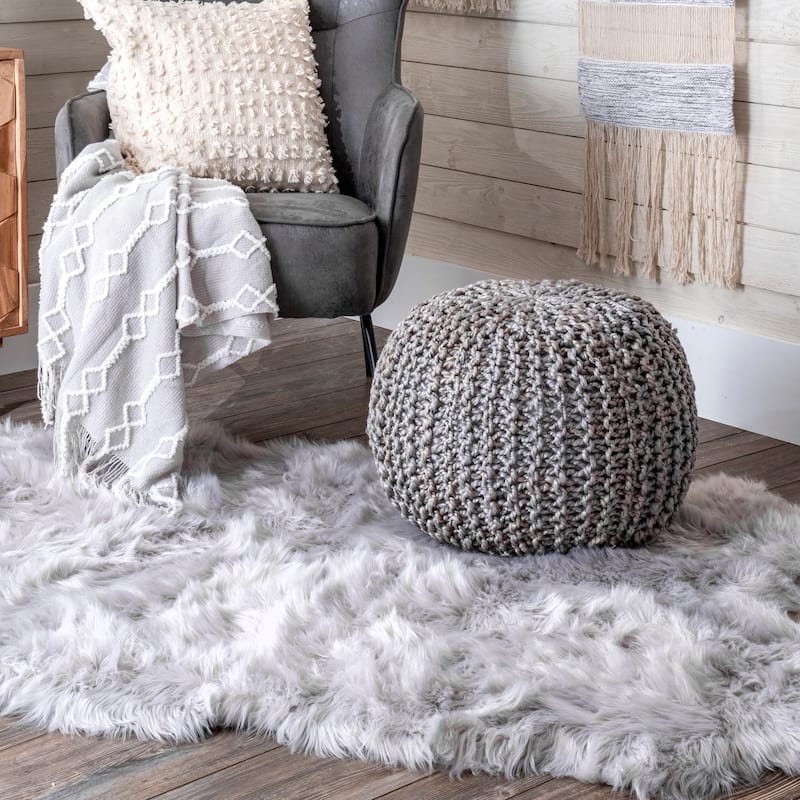 Nuloom York Classic Knitted Solid Jute Ottoman Pouf