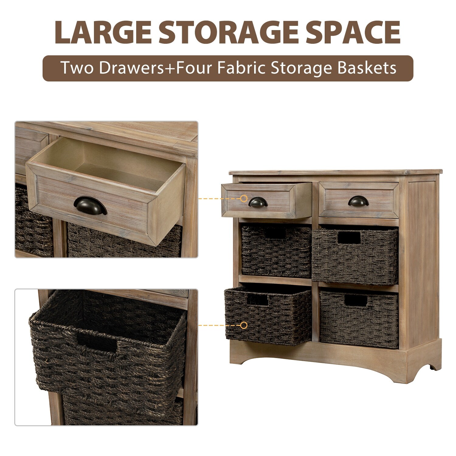 Rustic 2-Drawer Storage Cabinet with 4 Classic Rattan Doors-image