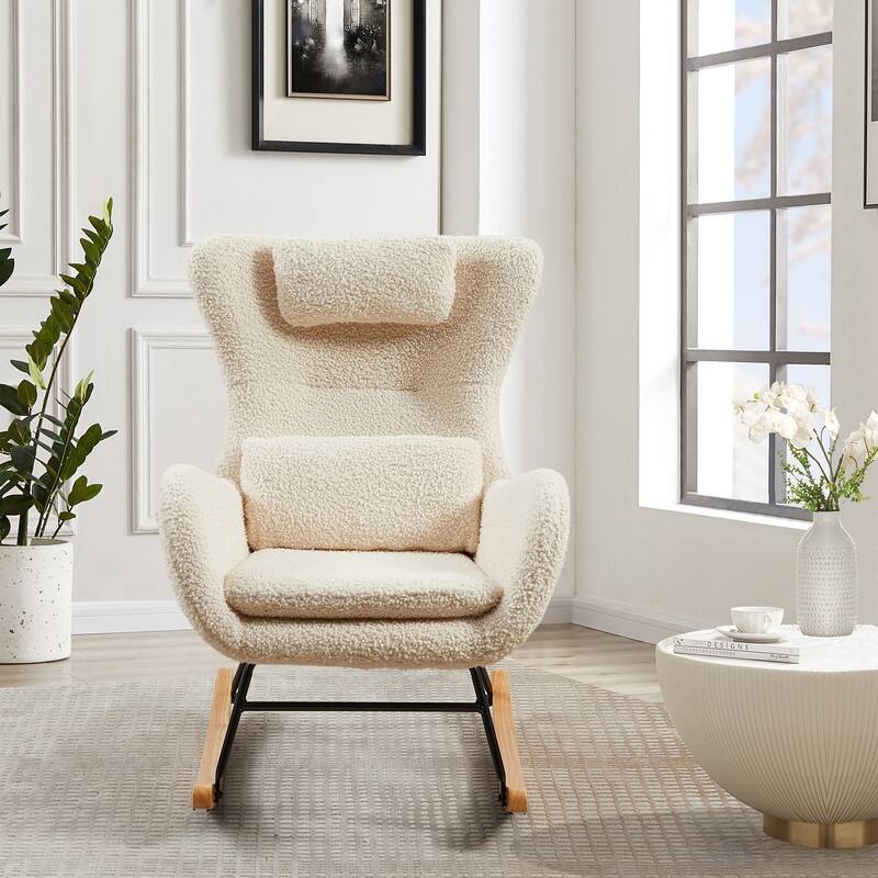 Modern Upholstered Rocking Chair Nursery with High Backrest