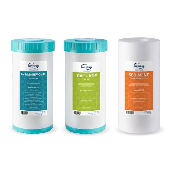 ISpring WGB32B-MKS Whole House Water Filter System, 3-Stage: Sediment, Carbon Block & Iron/Manganese Reduction, Reduces Chlorine, Chloramine, Lead, PFAS, H2S, Up To 15 GPM, 1 In NPT