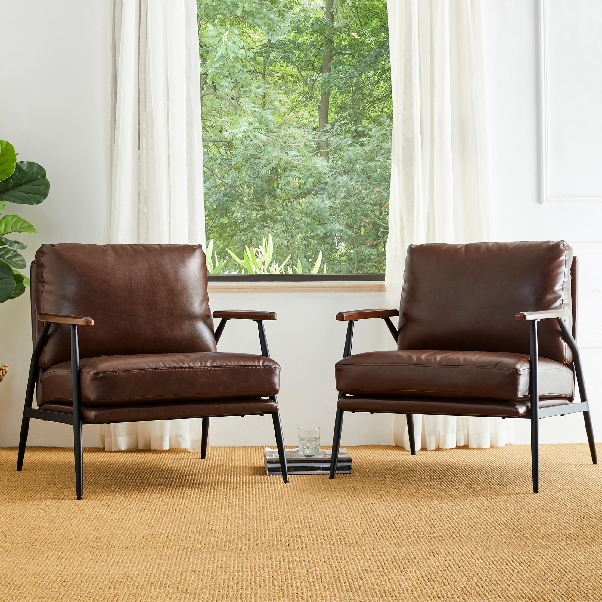 Glitzhome Set of 2 28"W Modern Soft PU Leather Accent Armchair - 28" W x 31" D x 30.75" H