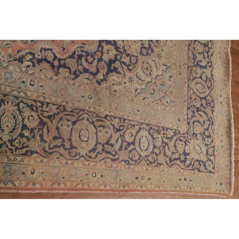 Distressed Kashan Persian Antique Area Rug Handmade Wool Carpet - 9'9" x 13'3"