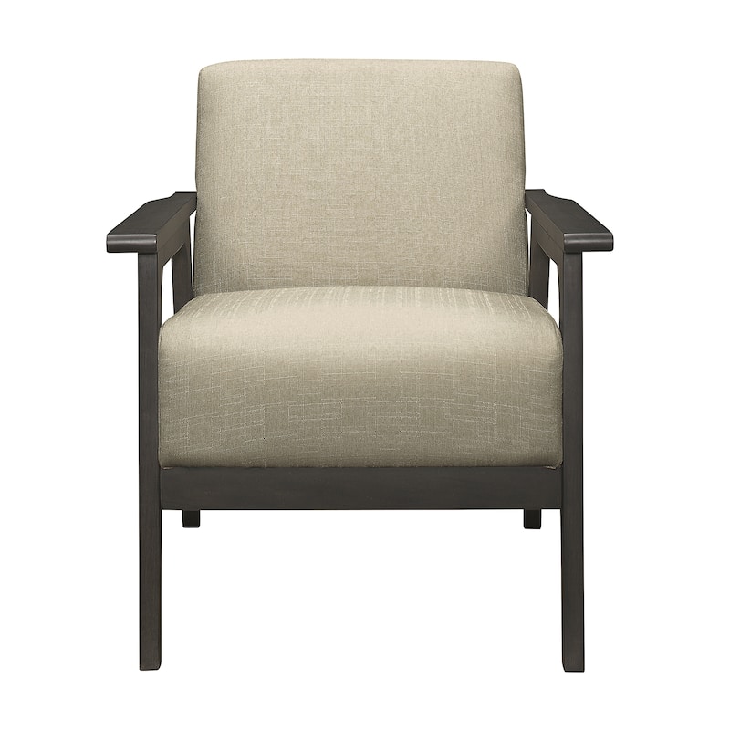 Textured Light Brown Upholstery Accent Chair, Solid Rubberwood Frame