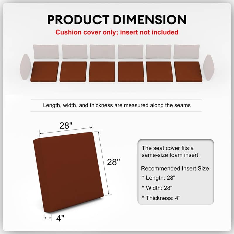 FINCATI 28" × 28" Outdoor Cushion Cover, Sofa Cushion Replacement Slipcover, Patio Seat Cover 28 Inches (COVER ONLY!)