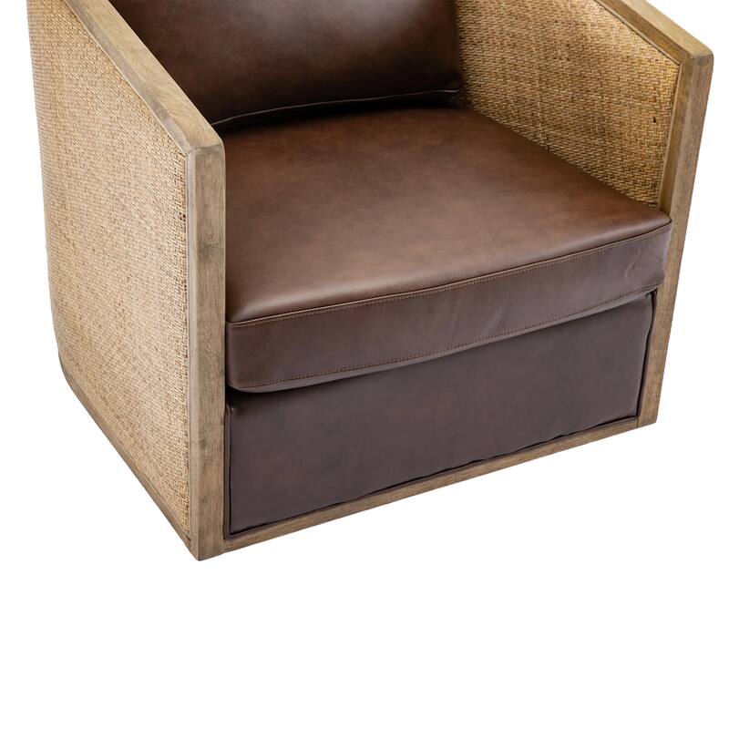 High Back 360 Degree Swivel Barrel Chairs, Leather Material Leisure Arm Chair Living Room Comfy Round Accent Sofa Chair