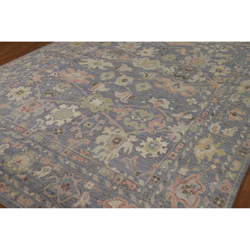 Hand Knotted Oriental 100% Wool Carpet Transitional All-Over Navy Blue & Blues Oushak Area Rug - 10' 3'' X 8' 0''