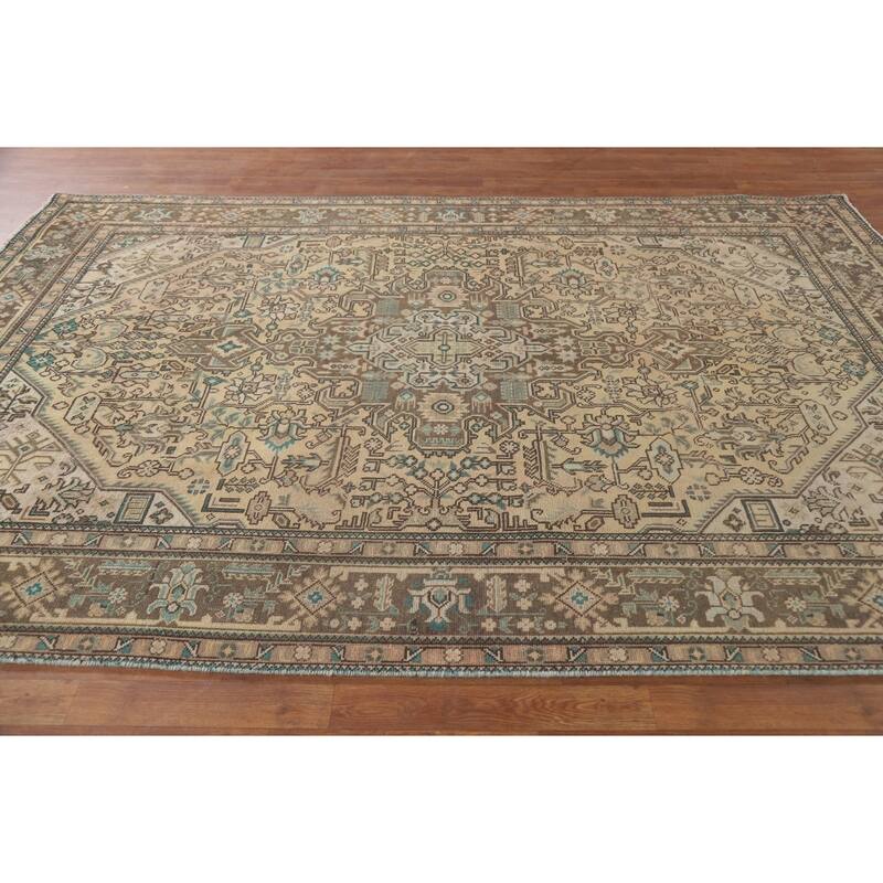 Hand Knotted Oriental 100% Wool Carpet Traditional Medallion Peach Tabriz Area Rug - 9' 10'' X 6' 4''