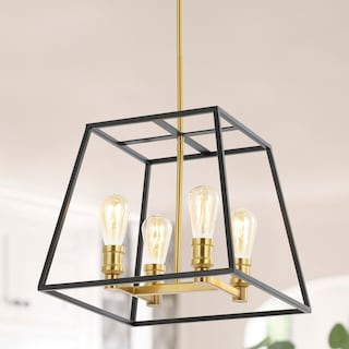 Suillius Farmhouse Industrial Iron LED Pendant, Black/Brass Gold by JONATHAN  Y