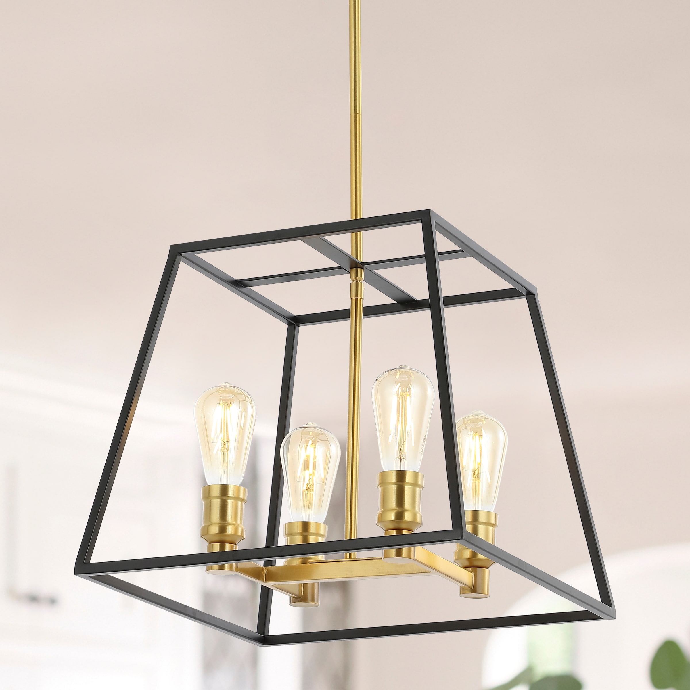 JONATHAN Y Suillius Farmhouse Industrial Iron LED Pendant, Black/Brass Gold
