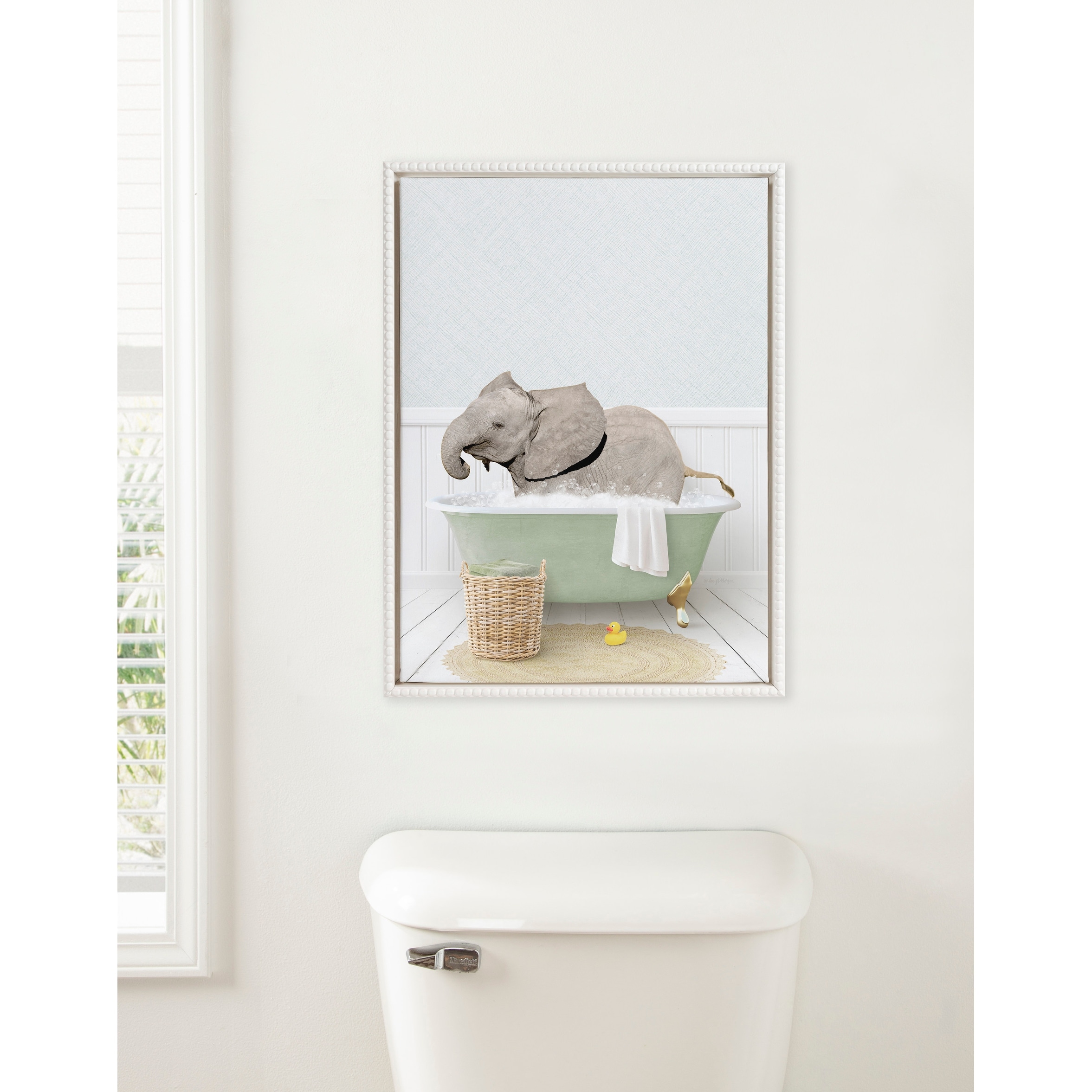 Sylvie Beaded Baby Elephant Side Cottage Bath Canvas by Amy Peterson