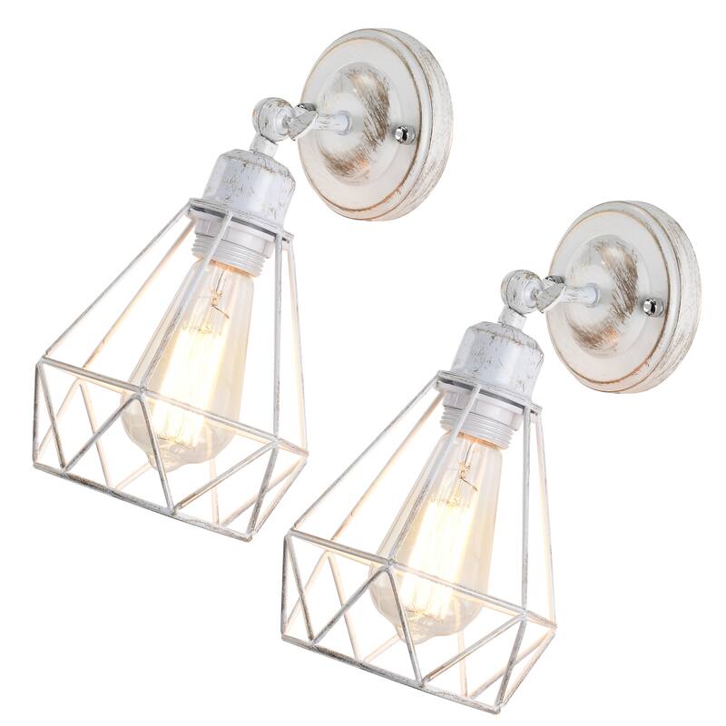 Adjustable Industrial Wall Sconces Indoor Wall Light Fixture Set of 2 - White with Gold