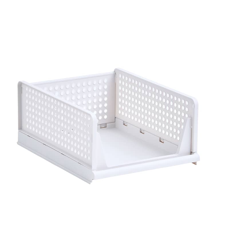 Javlergo 4 Pack Stackable Plastic Storage Basket, L-Size Foldable Closet Organizers and Storage Bins Drawer Shelf - 4-Tier